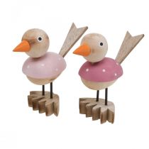 Prodotto Figura decorativa in legno per uccelli decorazione per finestra primavera rosa H15cm 2 pezzi