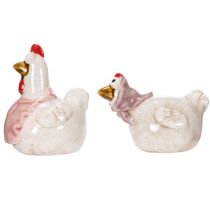 Prodotto Statuette di galline in ceramica per il soggiorno, simpatiche decorazioni pasquali per la tavola di casa, 11 cm, 2 pezzi