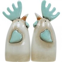 Prodotto Decorazione da cucina in ceramica a forma di gallo, pollo, bianco, blu, marrone, altezza 14,5 cm, 2 pezzi