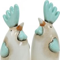 Prodotto Ceramica Gallo Cucina Deco Pollo Bianco Blu Marrone H14.5cm 2pz