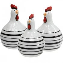 Pollo decorativo in ceramica bianca con strisce nere tonde Ø 7cm H11cm 3pz