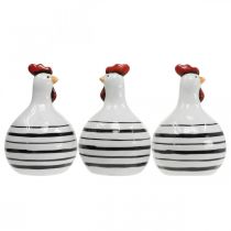 Prodotto Pollo decorativo in ceramica bianco con strisce nere rotondo Ø 7cm H11cm 3 pz