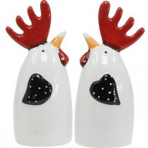 Prodotto Decorazione da tavolo in ceramica con gallo rosso e bianco 7×6×15cm 2 pezzi