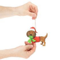 Prodotto Decorazione natalizia a forma di cane, ornamento decorativo da appendere, cane con sciarpa e cappello, 12 cm, 2 pezzi