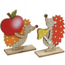 Statuina autunnale, riccio con mela e fungo, decorazione in legno arancione / rosso H24 / 23,5 cm set di 2