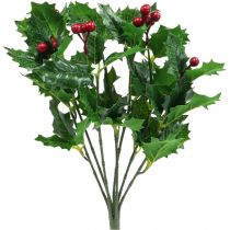 Ramo natalizio agrifoglio Ilex bacche artificiali 37cm
