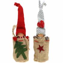 Sacco di iuta con decorazioni natalizie con bambola H30cm 2 pezzi