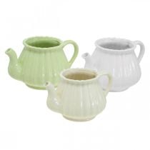 Caffettiera decorativa in ceramica, vaso per piante verde, bianco, crema L19cm Ø7.5cm