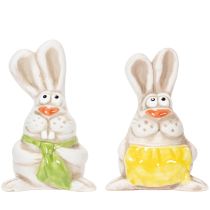 Prodotto Statuette di coniglietti pasquali, decorazioni in ceramica dipinte a mano, design divertente per le decorazioni pasquali, 11 cm, 4 pezzi