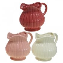Vaso decorativo, brocca con manico ceramica bianca, rosa, rossa H14,5cm 3pz