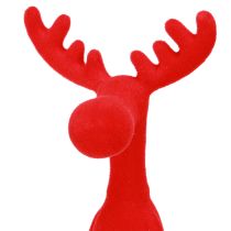 Prodotto Decorazione natalizia a forma di alce con sgabello Edge, floccato, 31 cm, rosso, 3 pezzi