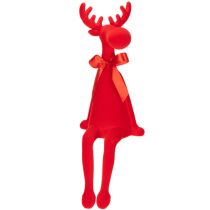 Prodotto Statuetta decorativa di alce seduta con fiocco, in velluto, da posizionare su una mensola, 54 cm.