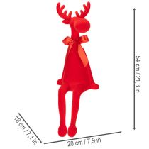 Prodotto Statuetta decorativa di alce seduta con fiocco, in velluto, da posizionare su una mensola, 54 cm.