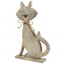 Figura in legno gatto natura, bianco 37cm
