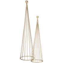 Coni dorati in metallo con decorazione per albero di Natale H62/83 cm, set da 2
