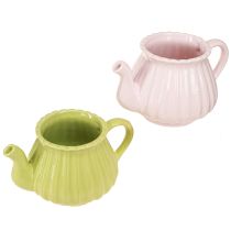 Prodotto Fioriera teiera decorativa in ceramica rosa verde 19,5×13,5×11 cm 2 pz