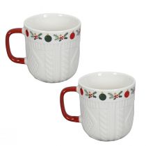 Prodotto Tazza natalizia in ceramica con motivo a maglia e decorazioni festive 9 cm - rosso-bianco 2 pezzi