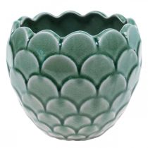 Vaso da fiori in ceramica smaltata verde craquelé vintage Ø17cm H15cm