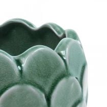 Vaso da fiori in ceramica smaltata verde craquelé vintage Ø15cm H13cm