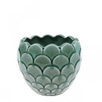 Vaso da fiori in ceramica smaltata verde craquelé vintage Ø13cm H11cm