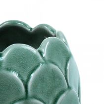Vaso per fiori in ceramica smaltata verde craquelé vintage Ø15cm H22cm