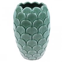 Vaso per fiori in ceramica smaltata verde craquelé vintage Ø15cm H22cm