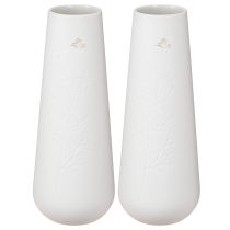 Prodotto Vaso in ceramica bianco e oro con decorazione a forma di uccello, Ø6,5cm H19cm, 2 pezzi