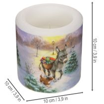 Prodotto Candela a colonna con paesaggio invernale, motivo di asino e cane, 10 cm
