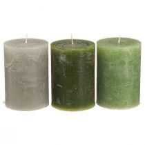 Prodotto Candele verde 3 colori pilastri in tinta unita 70x100mm 12 pz