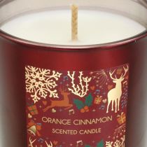 Candela profumata Natale arancio, candela cannella vetro rosso Ø7/ H8cm