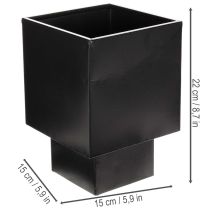 Prodotto Vaso a cubo nero con base, moderno, 22 cm