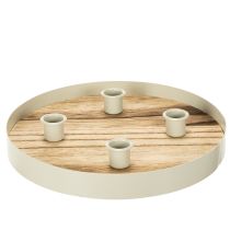 Prodotto Portacandele per quattro candele affusolate, vassoio rotondo in legno, 25 cm