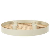 Prodotto Portacandele per quattro candele affusolate, vassoio rotondo in legno, 25 cm