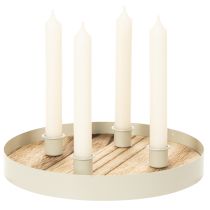 Prodotto Portacandele per quattro candele affusolate, vassoio rotondo in legno, 25 cm