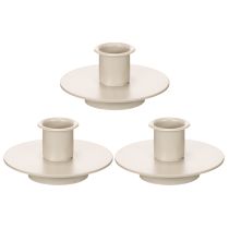 Prodotto Portacandele in metallo beige opaco, piccolo candeliere per candele affusolate, 8 cm, 3 pezzi