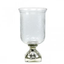 Lanterna in vetro con base effetto anticato argento Ø17cm H31.5cm