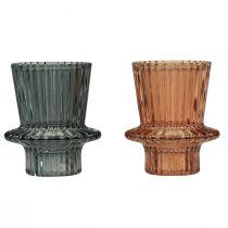 Prodotto Portacandele candeliere in vetro grigio marrone H6,5 cm 2 pezzi