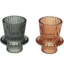 Prodotto Portacandele candeliere in vetro grigio marrone H6,5 cm 2 pezzi