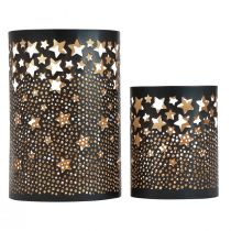 Portacandele stelle in metallo nero/oro H10/15 cm set da 2