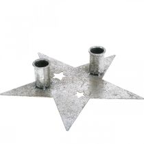 Stella decorazione candela, decorazione in metallo, portacandele per 2 candele coniche argento, aspetto antico 23cm × 22cm