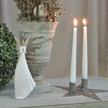 Prodotto Stella decorazione candela, decorazione in metallo, portacandele per 2 candele coniche argento, aspetto antico 23cm × 22cm