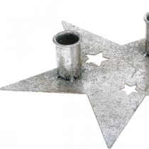 Prodotto Stella decorazione candela, decorazione in metallo, portacandele per 2 candele coniche argento, aspetto antico 23cm × 22cm