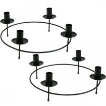 Anello per candele, candele a bastoncino, portacandele, nero, Ø33,5 cm, H11 cm, 2 pezzi