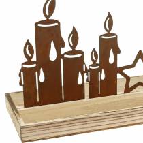 Vassoio in legno, sagoma di candela, ruggine nobile 50 cm × 17 cm