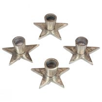 Prodotto Candeliere portacandele bastoncino argento stella 8x8x4,5cm 4pz