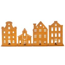 Prodotto Portacandele, luci natalizie, decorazioni a forma di casette color ruggine, 52×12 cm