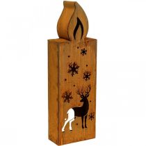 Portacandela Natale patina candela cervo 45x14cm
