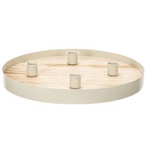 Prodotto Vassoio rotondo in legno per quattro candele affusolate, 30 cm