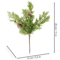 Prodotto Ramo di pino artificiale con pigne, ricoperto di neve, 28 cm, 6 pezzi