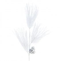 Ramo di pino artificiale con pigne glitter bianche L55cm